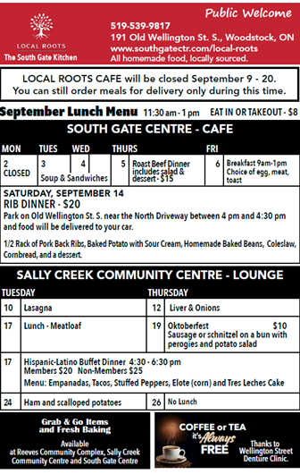 Indoor dining special of the day - pick up at Sally Creek or delivery available in Woodstock